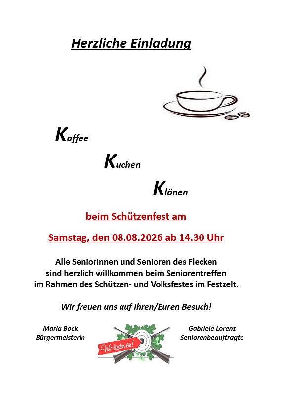 Einladung zum Seniorennachmittag Kaffee, Kuchen, Klönen&nbsp;&copy;&nbsp;Flecken Gieboldehausen