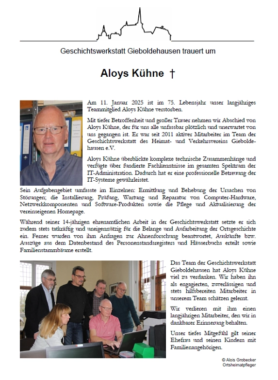 Nachruf Aloys Kühne&nbsp;&copy;&nbsp;Ortsheimatpfleger Alois Grobecker